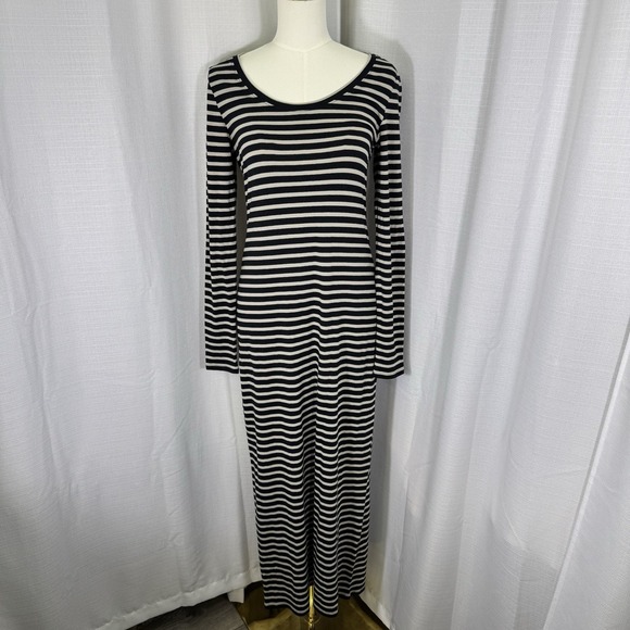 PERUVIAN CONNECTION Andover Long Sleeves Scoop Neck Striped Maxi Dress Medium - Picture 2 of 15